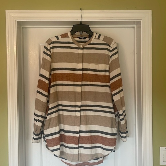 Lands End - Tan, rust, beige & black striped flannel oversized tunic - size M - Picture 1 of 6